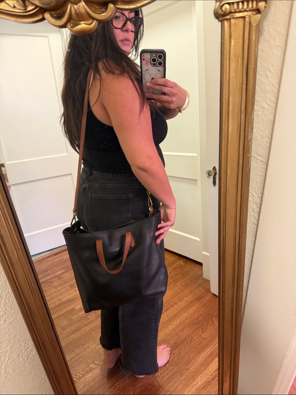 Madewell Black Leather Tote Bag